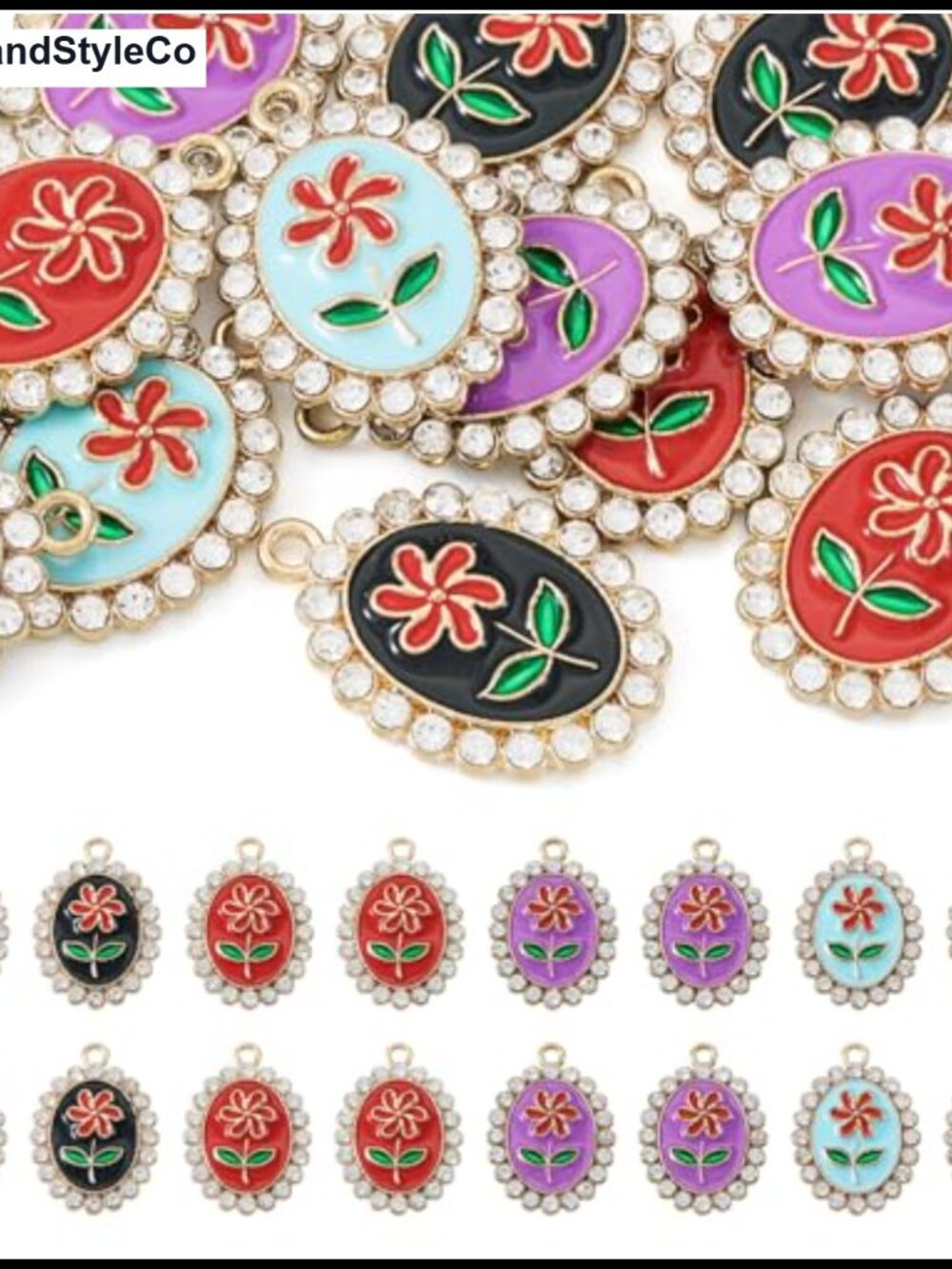 16Pc Enamel Flower Charms Alloy Dangle Pendants DIY Jewelry Making